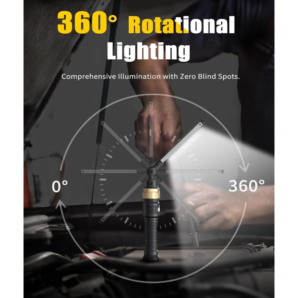 Rechaegeable Work Light, 5000mAh Magnetic flashlight with 360° Rotate Foldable D - Picture 2 of 6